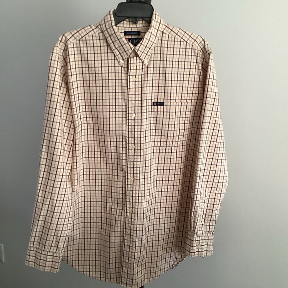 Chaps Men’s Tan and Brown Plaid Men’s Dress Shirt Size Medium - Picture 1 of 6